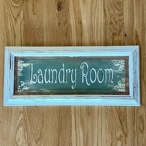 Laundry Room Wall Art, Rustic White Frame, 19.5”x 8.75”